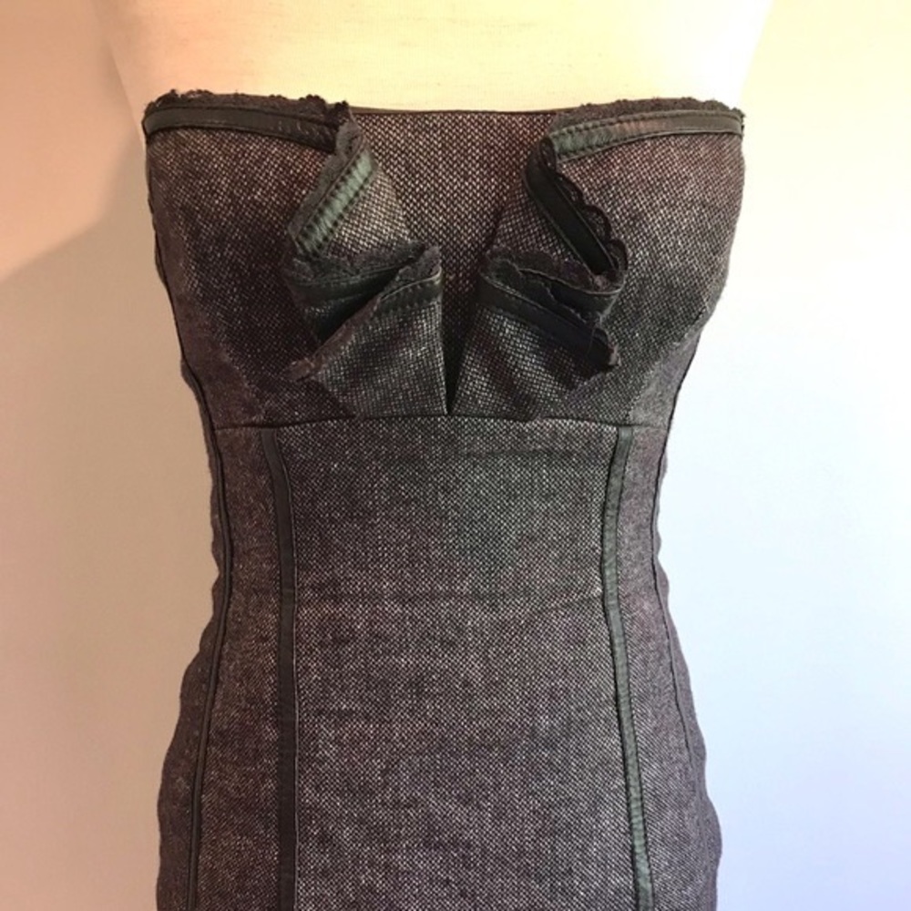 Brown and leather trim midi dress